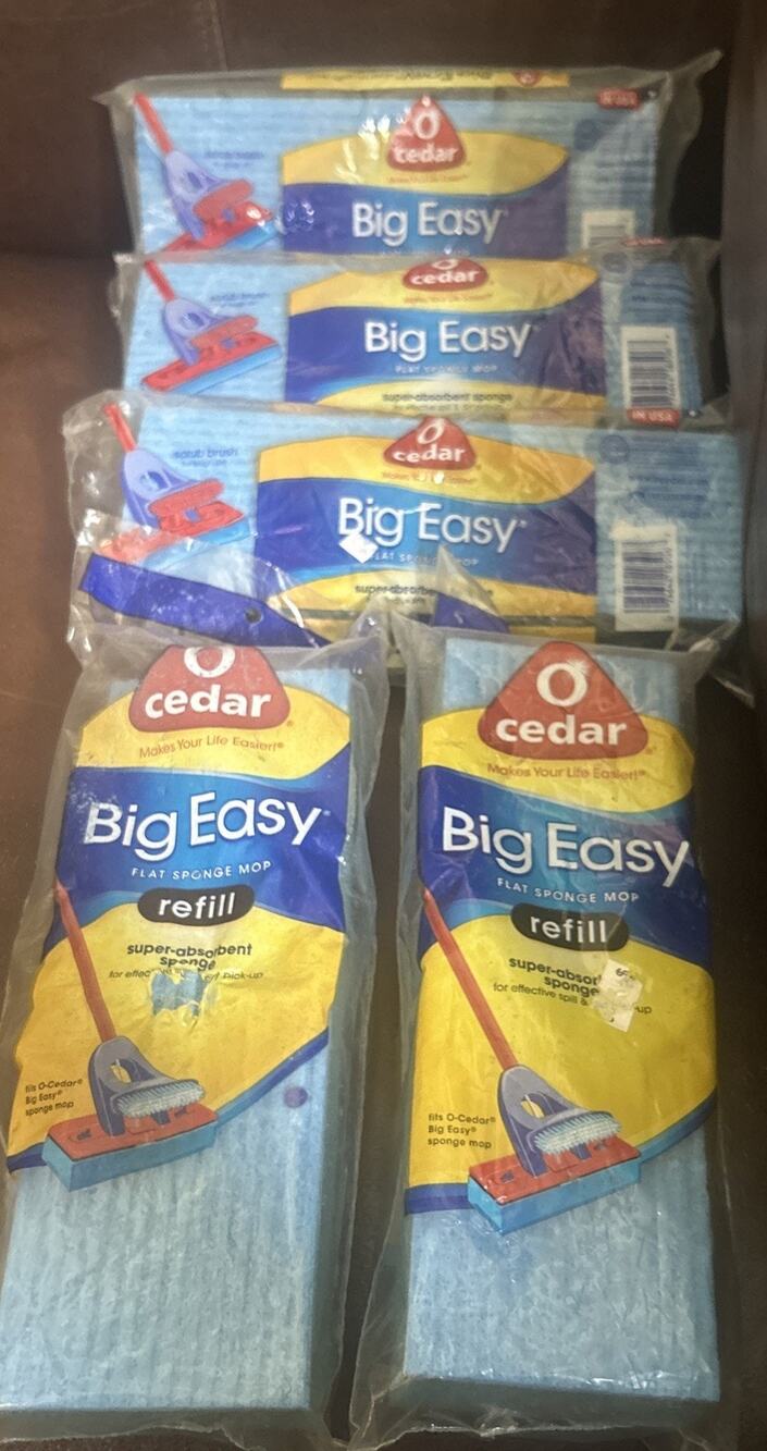 5 New O-Cedar Big Easy Flat Sponge Mop Refills Discontinued Super Absorbent